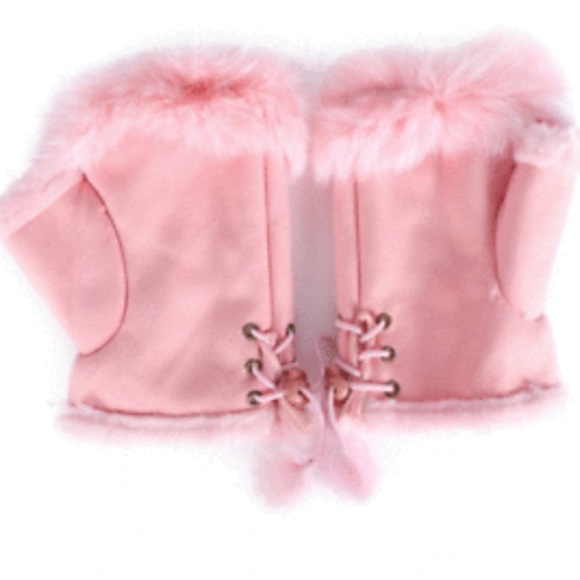 Pink Black Gray Brown Furry Fingerless GLOVES - Picture 3 of 16